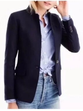 J.Crew Regent Navy Wool Blazer Tailored Stretch Jacket Size 14